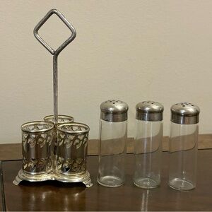 VINTAGE | 3 Piece Salt and Pepper Shaker Set with Caddy